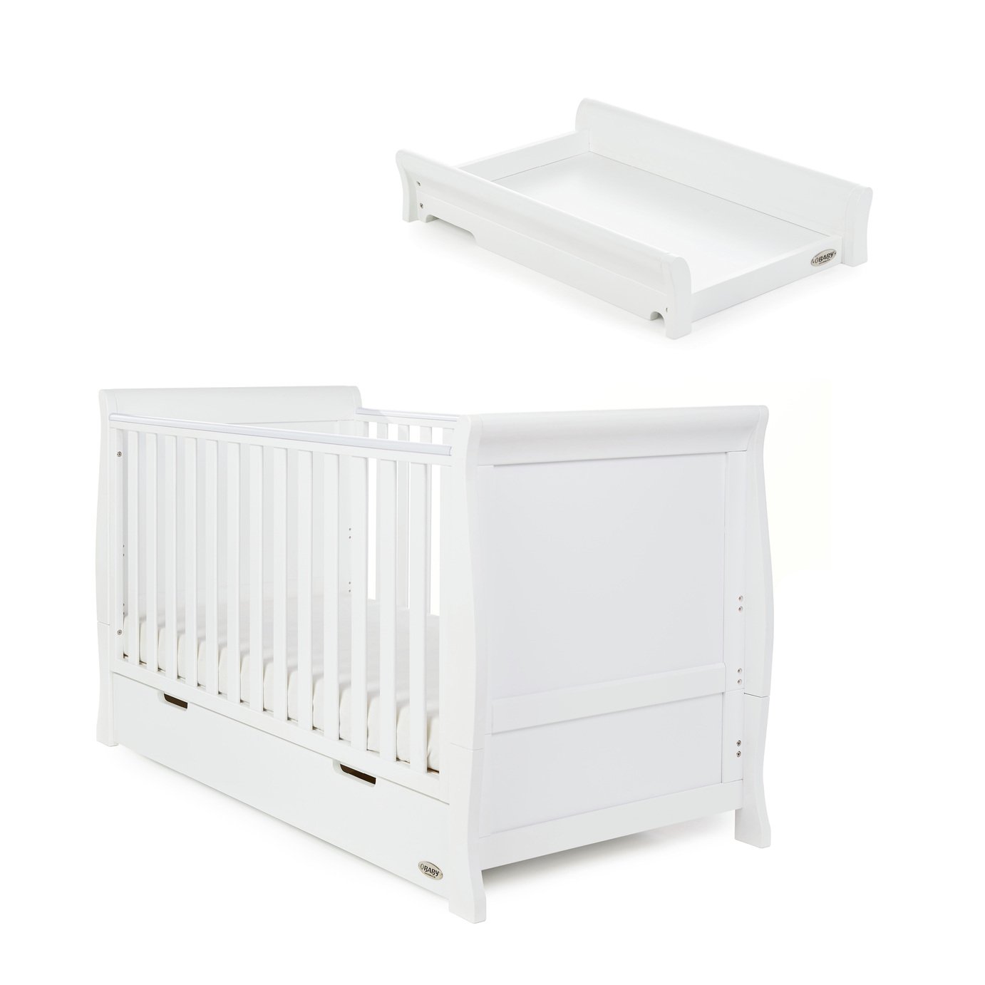 Obaby Stamford Classic Sleigh Cot Bed & Top Changer - White