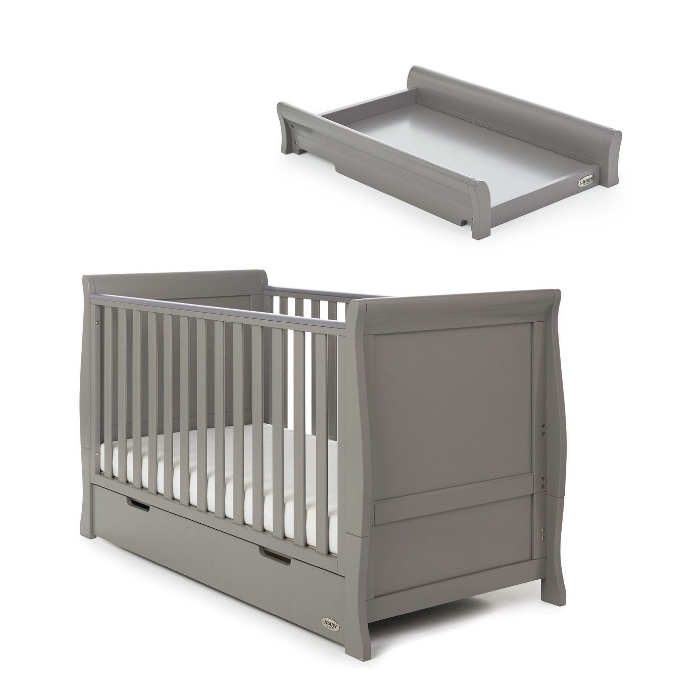 Obaby Stamford Classic Cot Bed & Top Changer - Taupe Grey