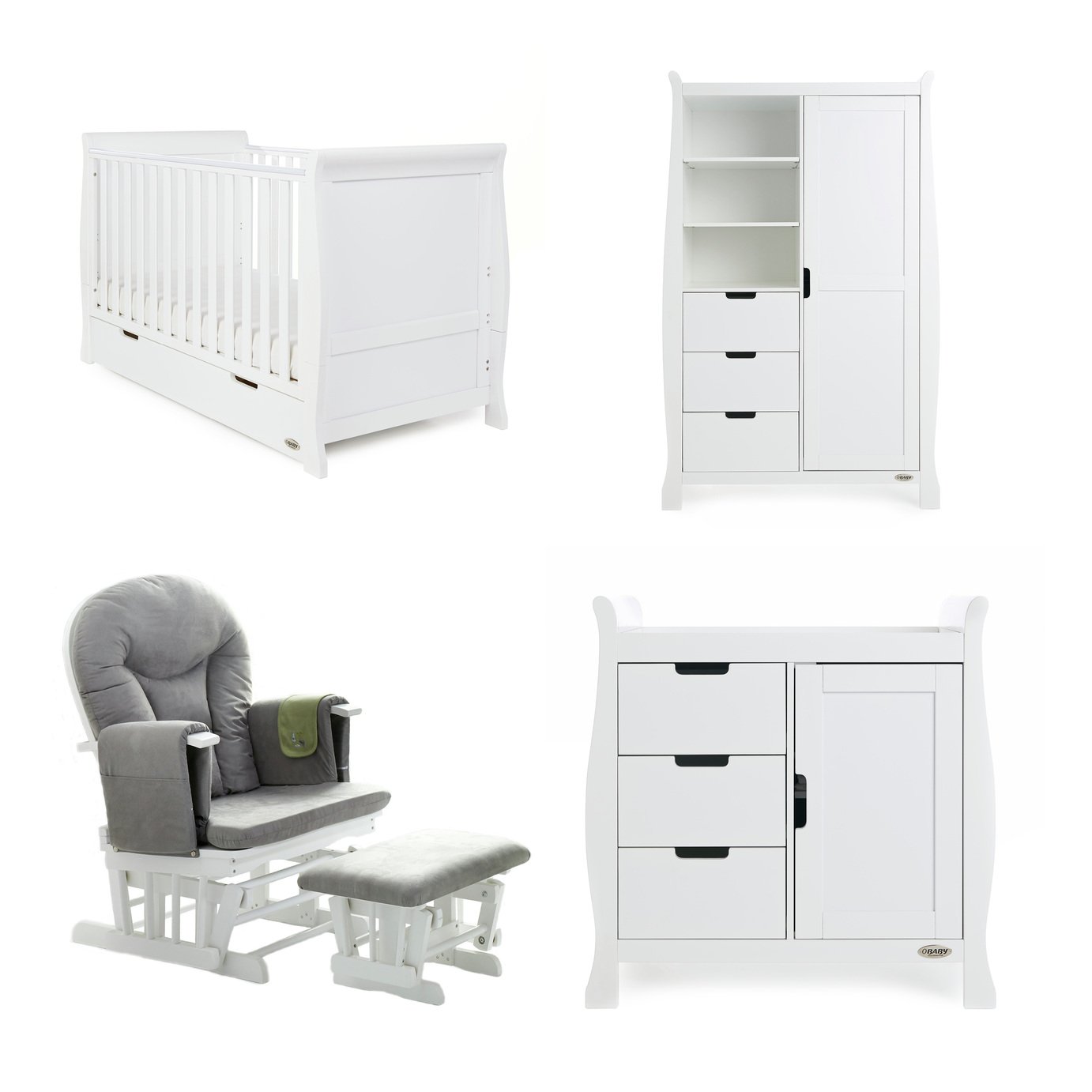 Obaby Stamford Classic 3 Piece Set & Glider Chair - White