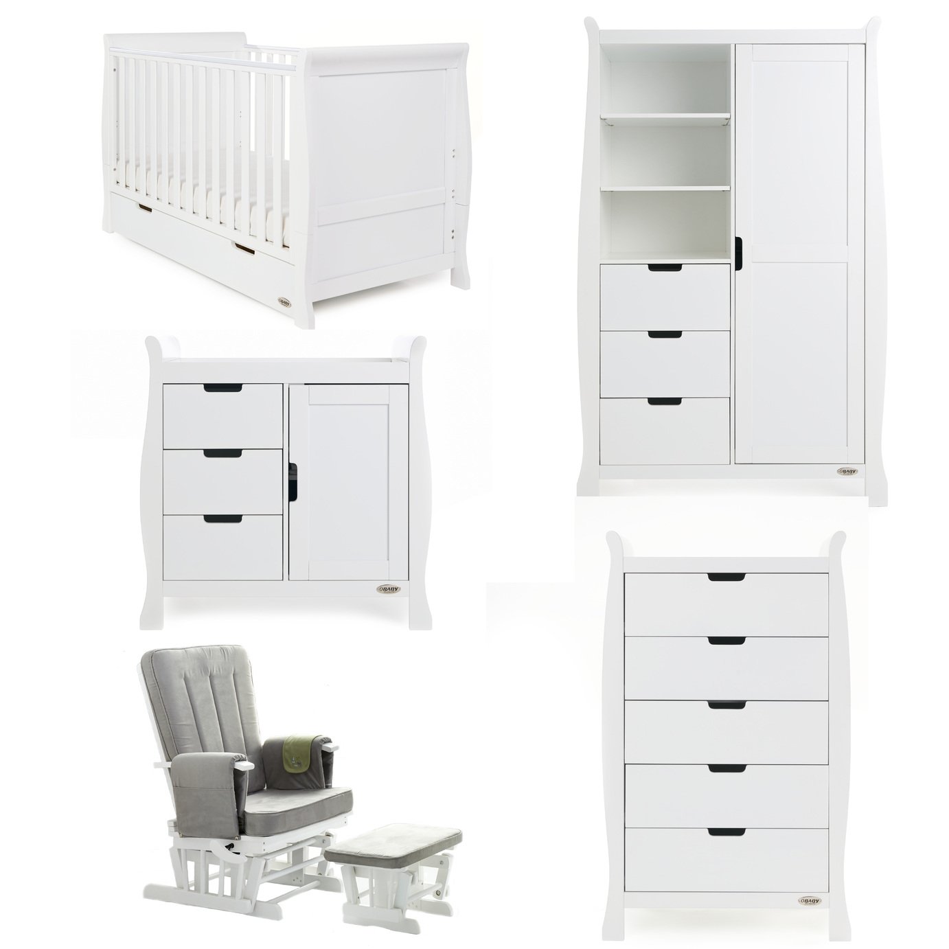 Obaby Stamford Classic Sleigh 5 Piece Room Set - White