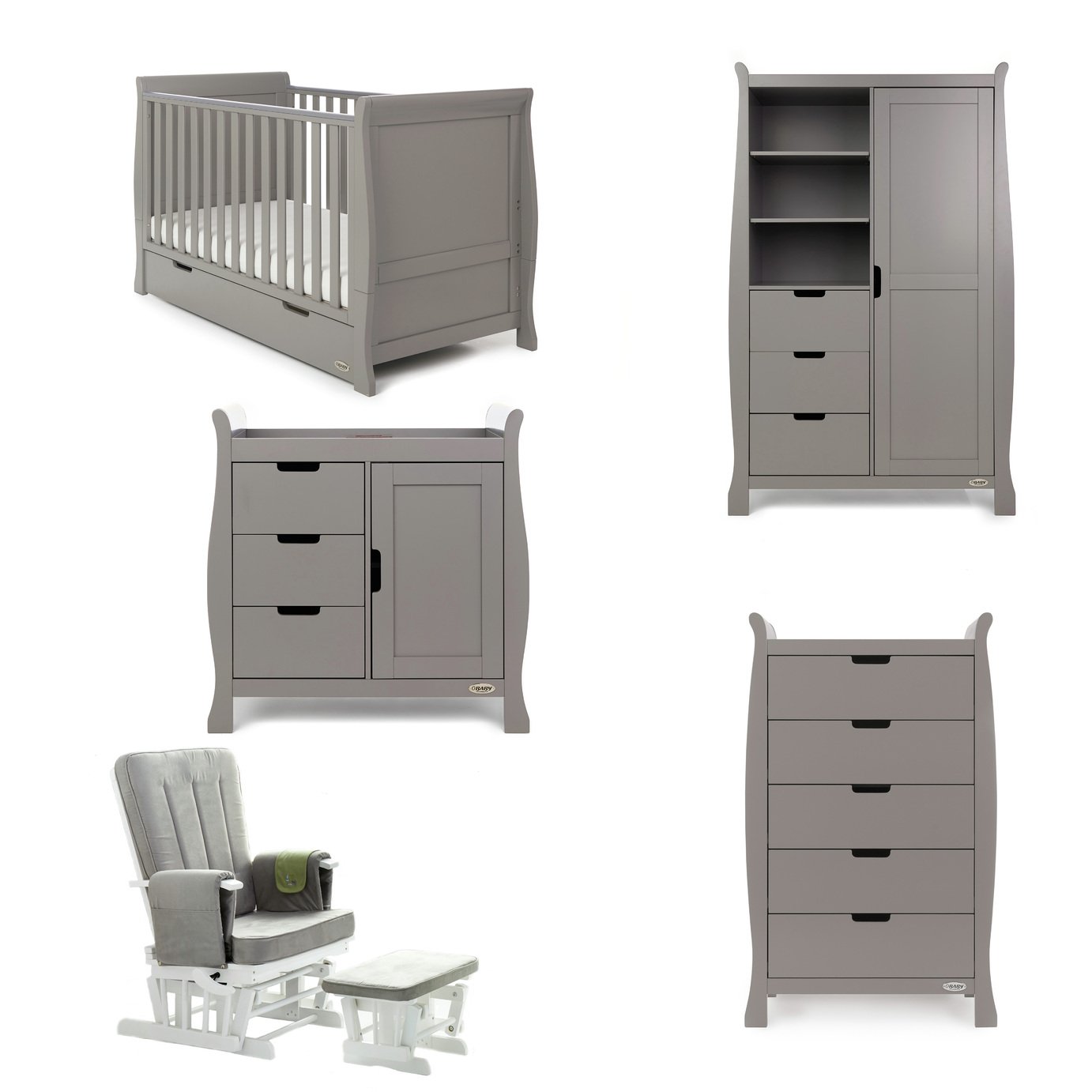 Obaby Stamford Classic Sleigh 5 Piece Room Set - Taupe Grey