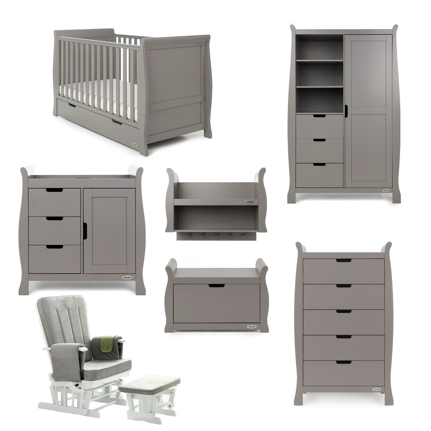 Obaby Stamford Classic Sleigh 7 Piece Room Set - Taupe Grey