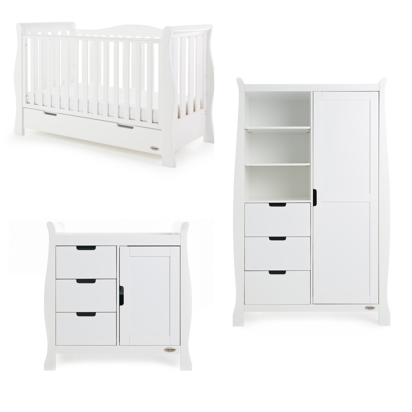 Obaby Stamford Luxe Sleigh 3 Piece Room Set - White