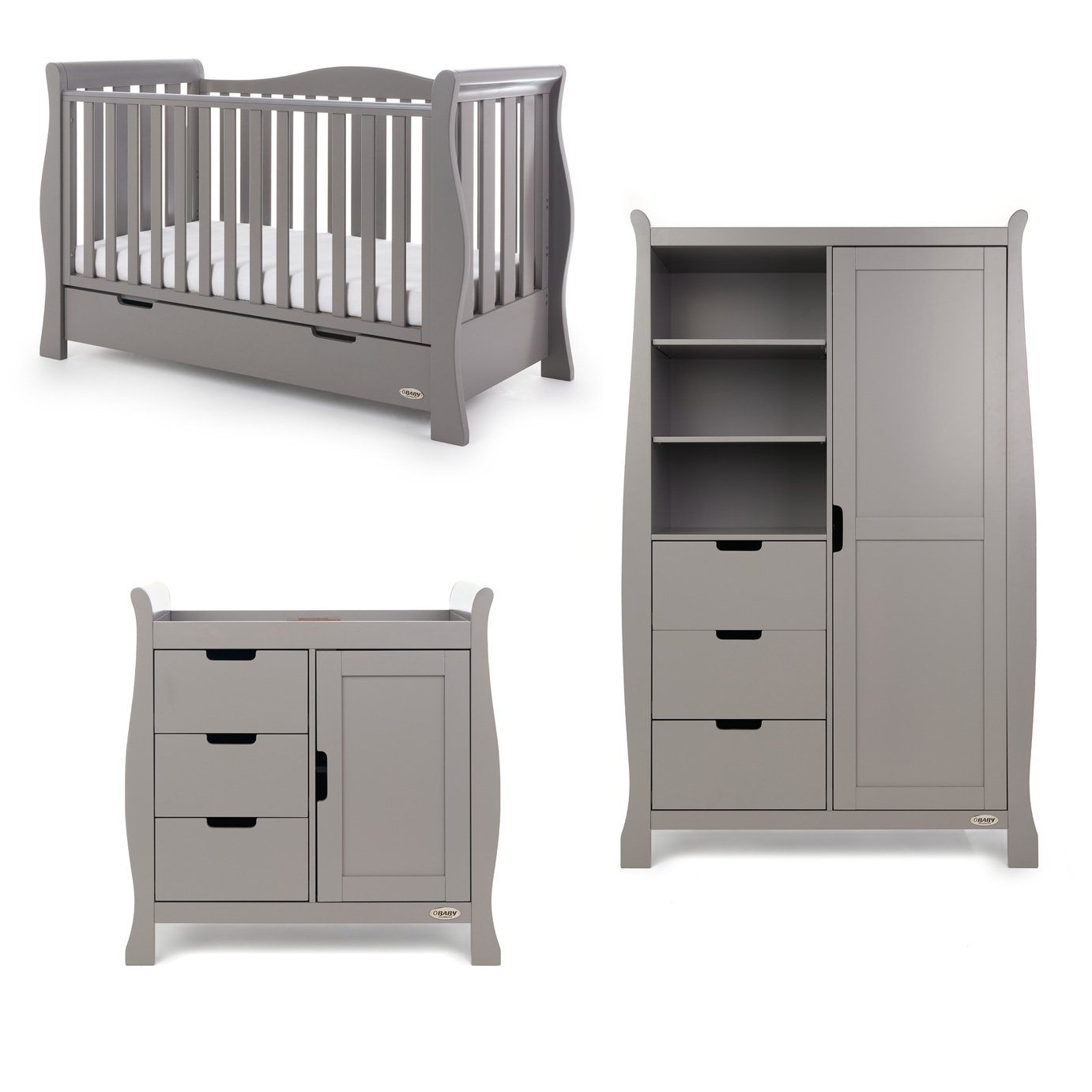 Obaby Stamford Luxe Sleigh 3 Piece Nursery Set - Taupe Grey