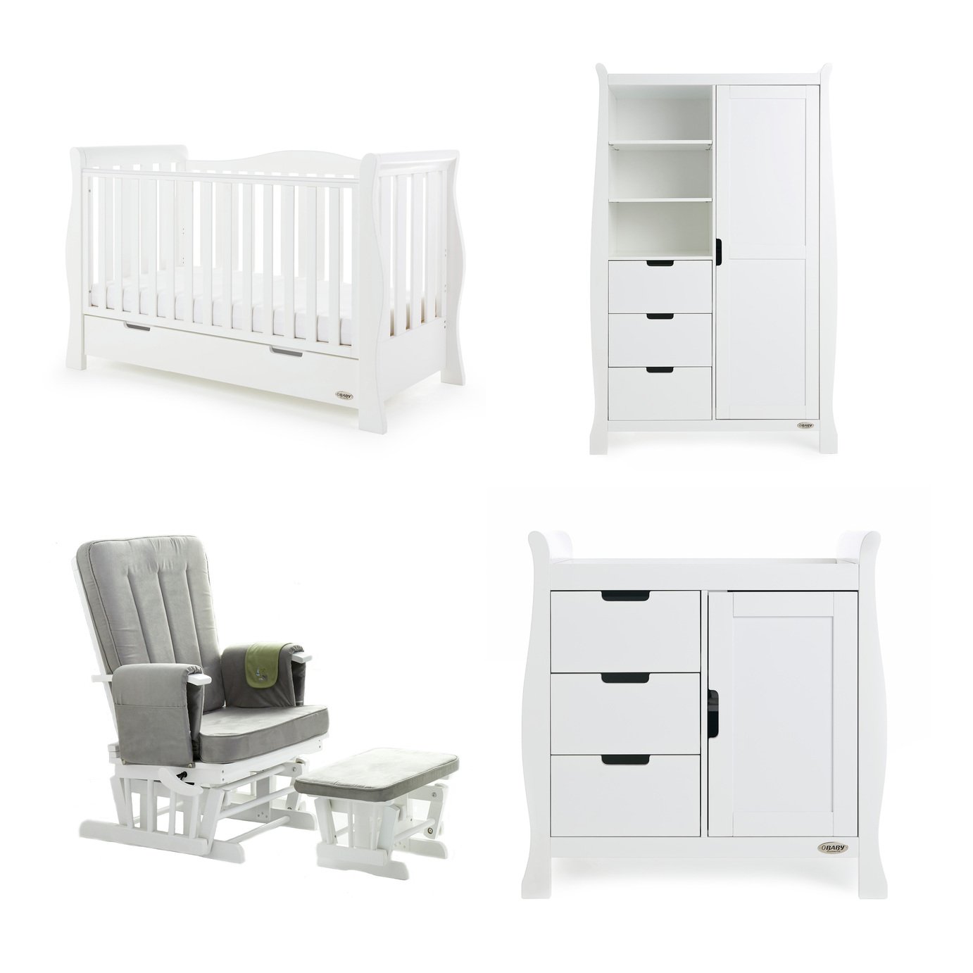 Obaby Stamford Luxe 3 Piece Room Set & Deluxe Chair - White