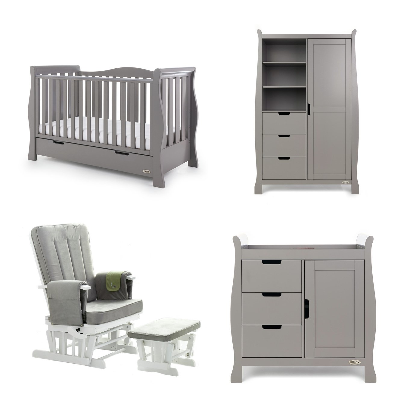 Obaby Stamford Luxe 3 Piece Set & Deluxe Chair - Taupe Grey