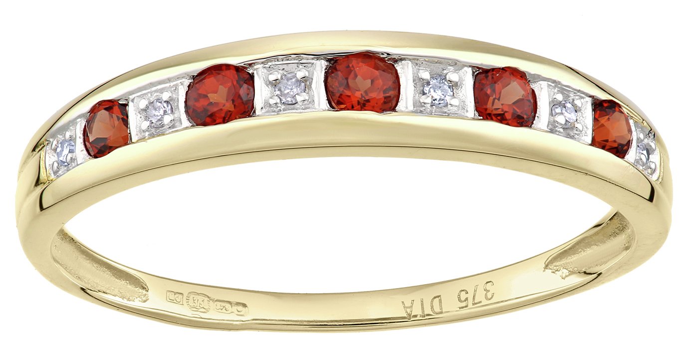 Revere 9ct Yellow Gold Garnet and Diamond Eternity Ring