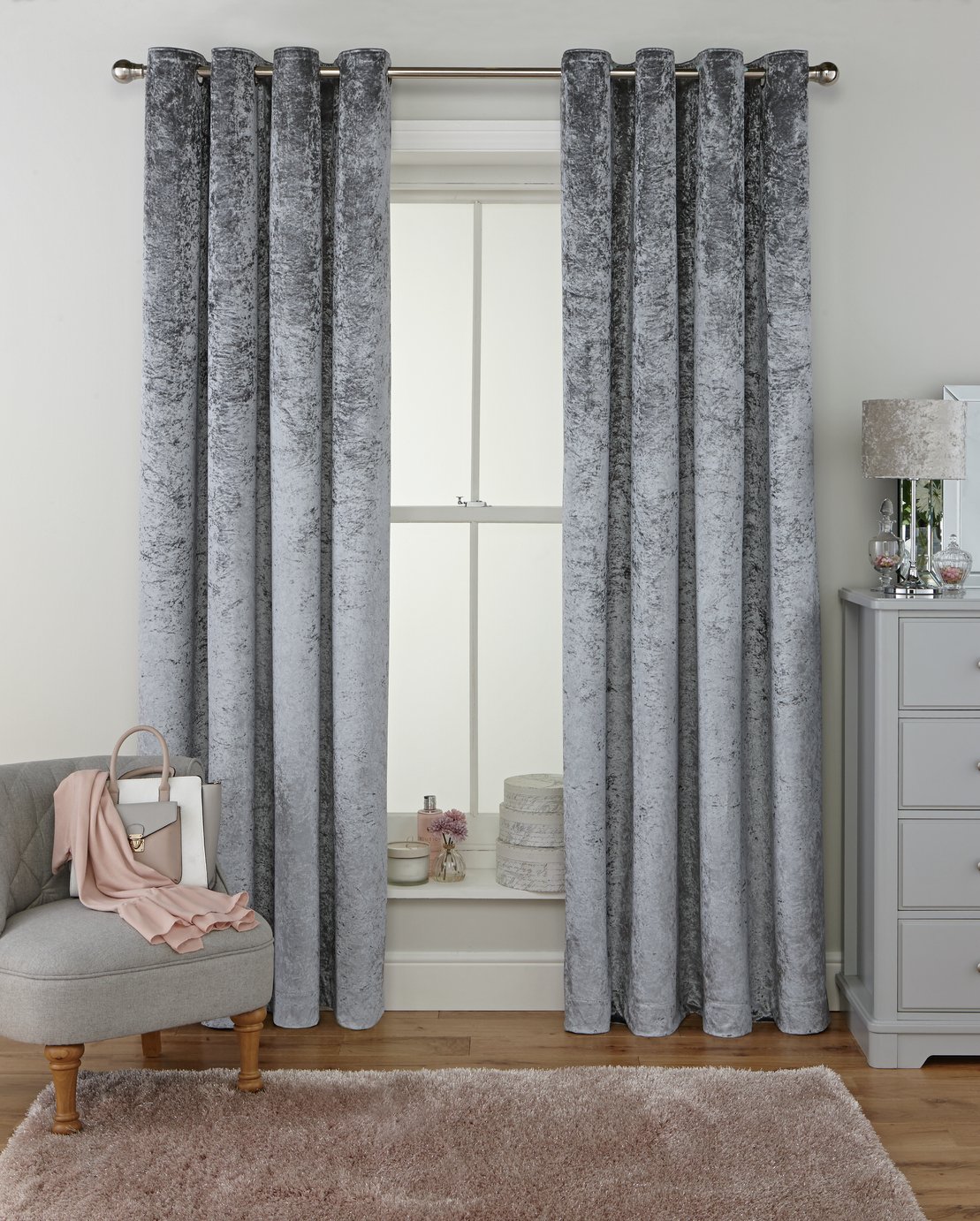 Argos Home Velvet Lined Eyelet Curtains - Grey