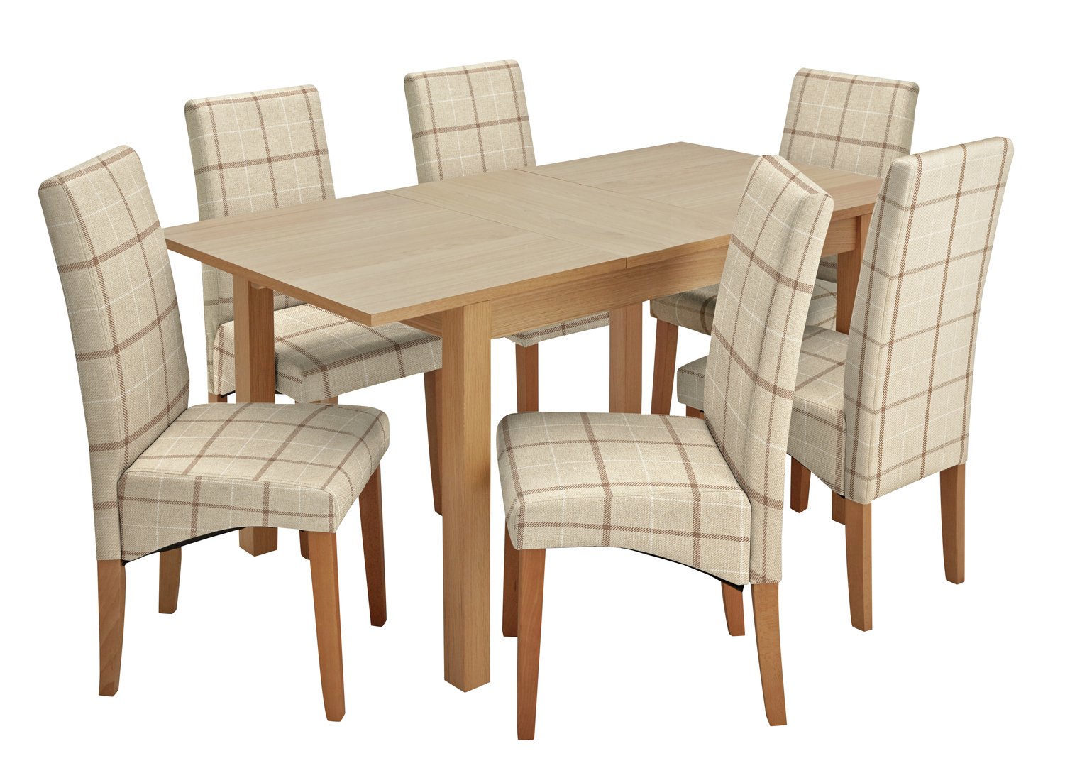 Argos Home Clifton Oak Extending Table & 6 Cream Check Chair