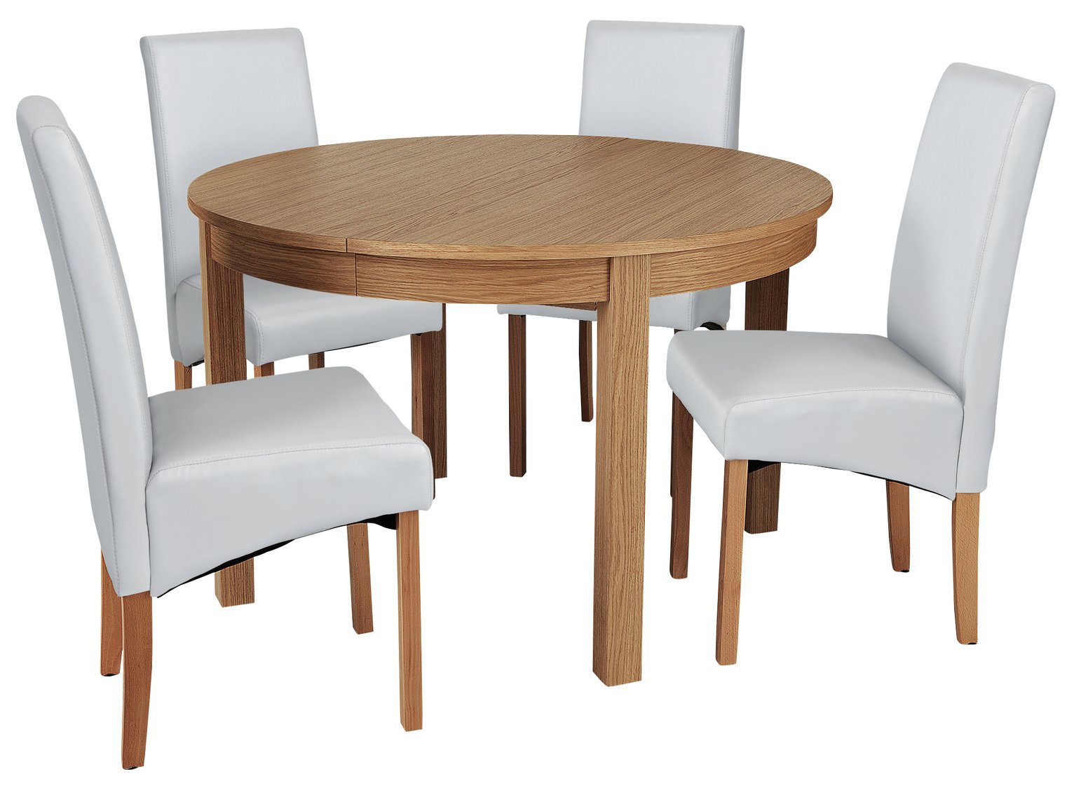 Argos Home Clifton Oak Extending Round Table & 4 Grey Chairs