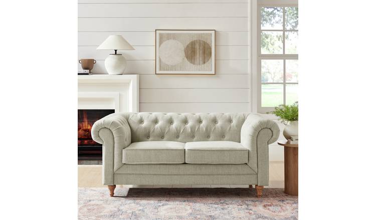 Habitat Chesterfield 2 Seater Fabric Sofa - Natural