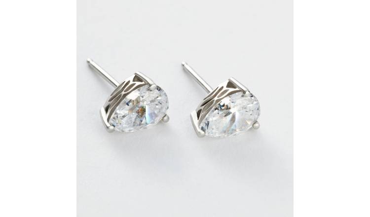 Revere Sterling Silver Pear Drop White Cubic Zirconia Stud Earrings