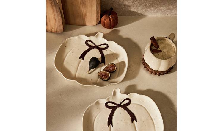 Argos Home 2 Piece Pumpkin Bow Side Plates - Cream
