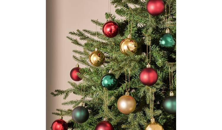 Argos Home Green, Red and Gold Country Baubles - Pack of 49