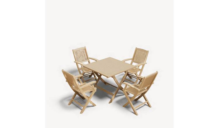 Royalcraft 4 Seater Folding Space Saving Square Wood Bistro Set - Natural Wood