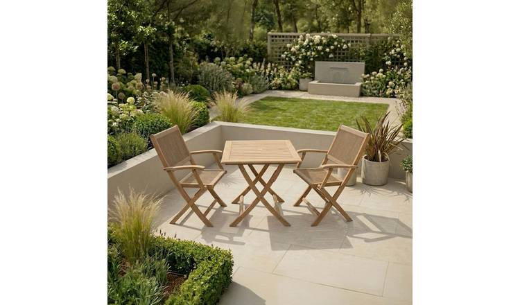 Royalcraft 2 Seater Folding Square Wood Garden Bistro Set - Natural Wood