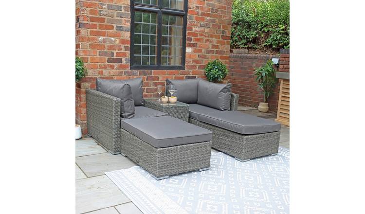 Royalcraft 4 Seater Rectangular Rattan Multi Setting Relaxer Set - Grey