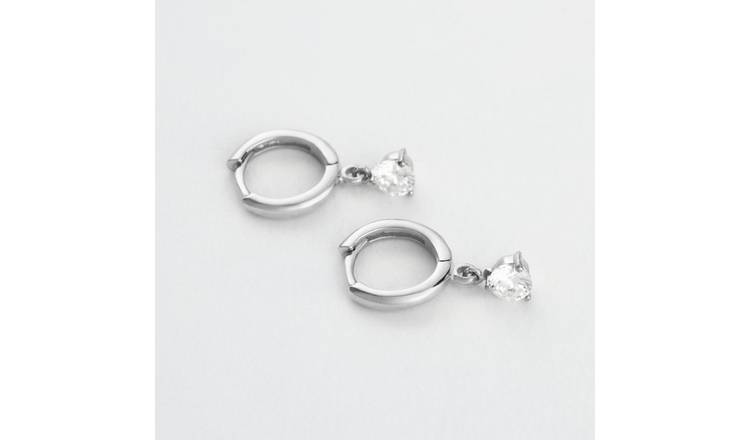 Revere Sterling Silver Round Cubic Zirconia Drop Huggies Earrings