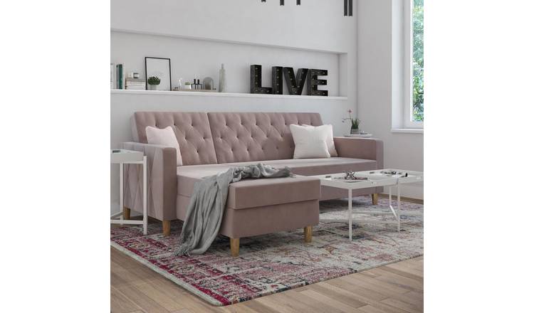 Dorel Liberty Velvet Futon Sofa Bed - Pink