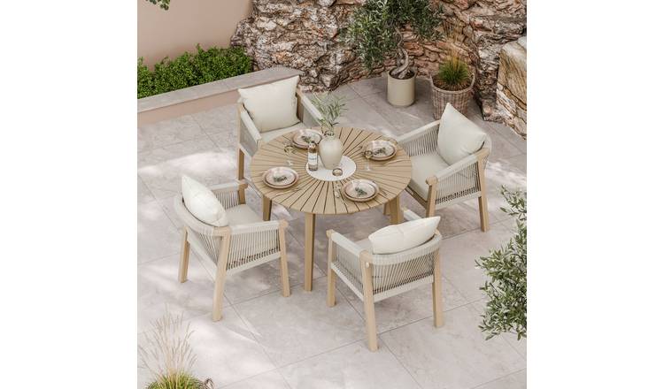 Royalcraft 4 Seater Round Wood Rope Dining Set - Natural Wood