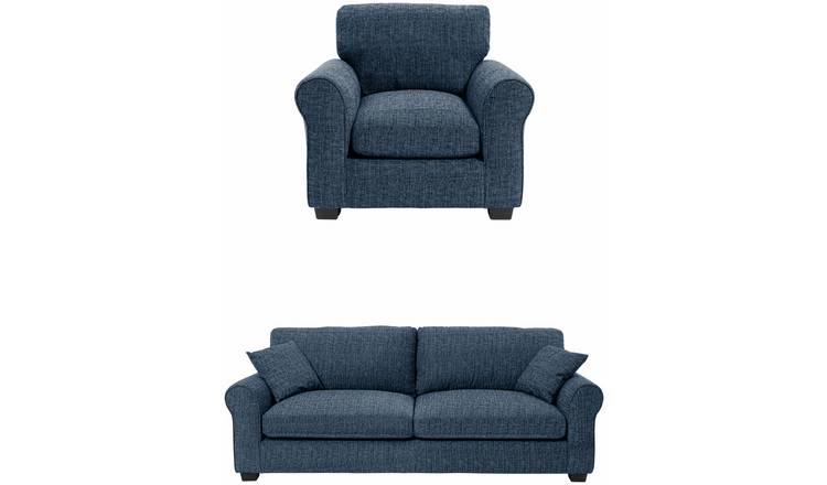 Argos Home Lisbon Fabric Chair & 4 Seater Sofa - Blue