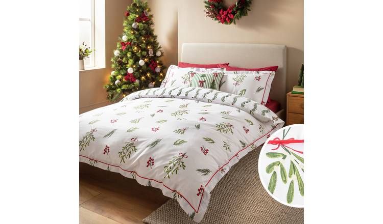 Argos Home Christmas Mistletoe White Bedding Set - King size