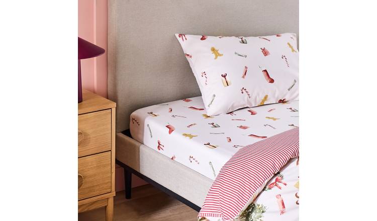 Argos Home Christmas Icons White Fitted Sheet - King size