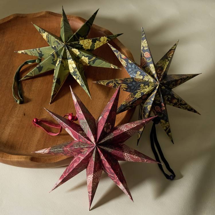 Habitat x Morris & Co. Small Paper Star Christmas Hanging Ornament - Pack of 3 0
