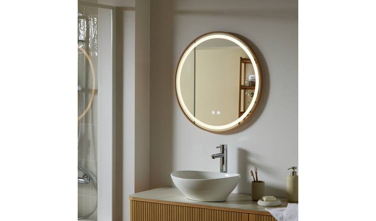 Argos Home Oakley Light Wood Round LED Bathroom Mirror - 60cm