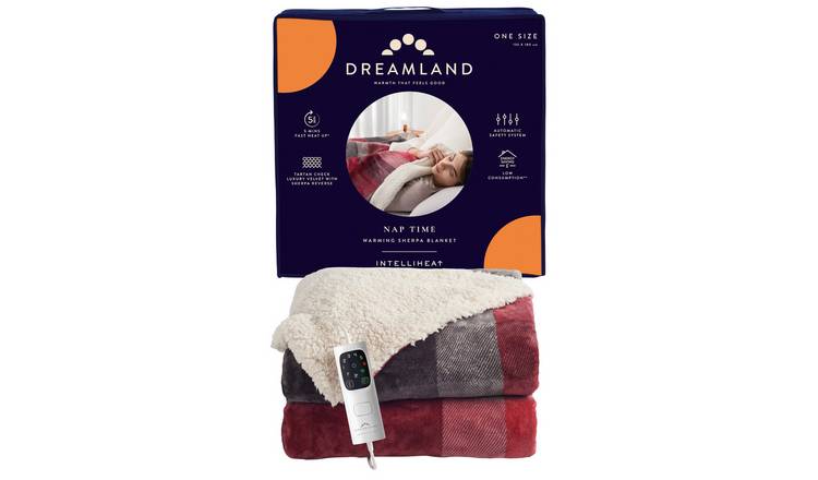Dreamland Naptime Sherpa Electric Overblanket Single Control - Tartan Red