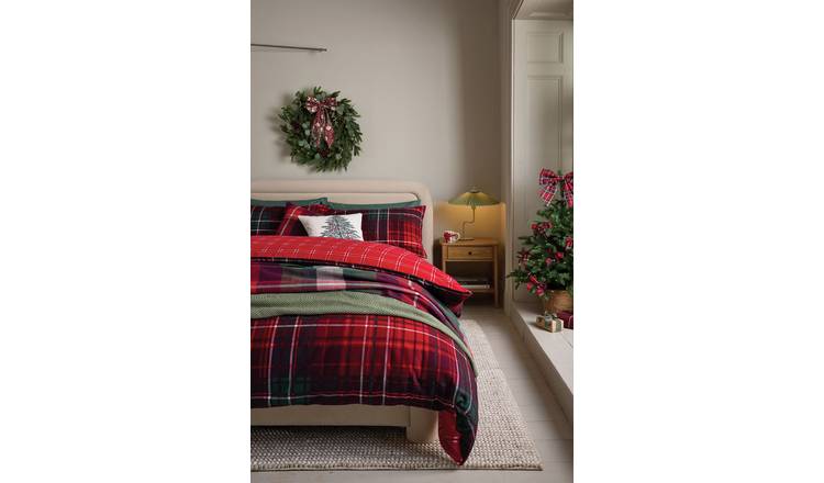 Argos Home Brushed Cotton Red Check Bedding Set - Superking