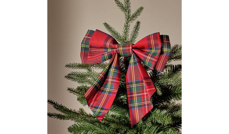 Argos Home Medium Woven Red Tartan Bow Tree Topper