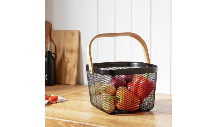 Argos Home Wire Storage Basket with Handle - Black