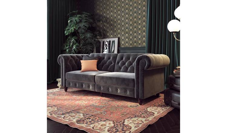 Dorel Felix Chesterfield Velvet Chaise Sofa Bed - Grey