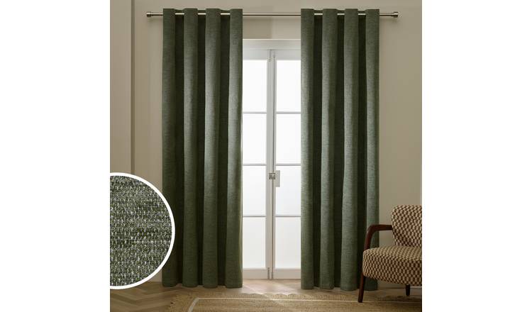 Habitat Basket Weave Blackout Eyelet Curtain - Dark Green - 229x229cm