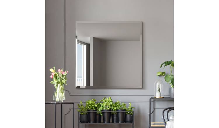 MirrorOutlet Moderni Black Metal Square Wall Mirror - 90x90cm