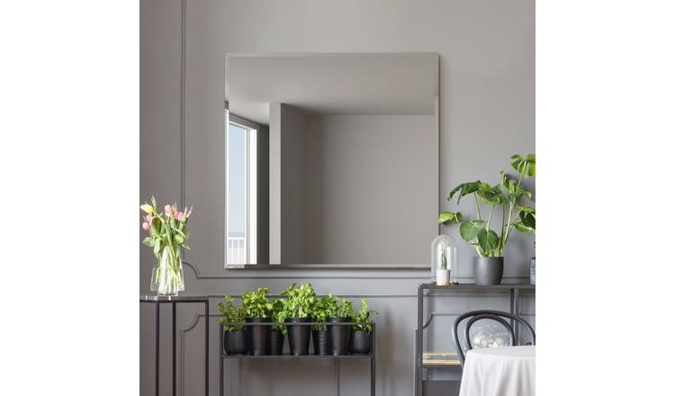 MirrorOutlet Moderni Black Metal Square Wall Mirror - 100x100cm