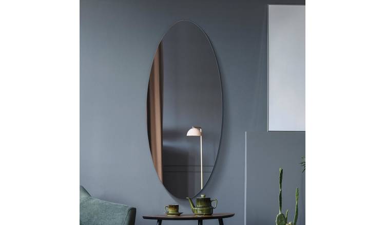 MirrorOutlet Ovale Black Wood Oval Wall Mirror - 120x50cm