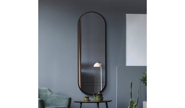 MirrorOutlet Vultus Black Metal Oval Wall Mirror - 180x60cm