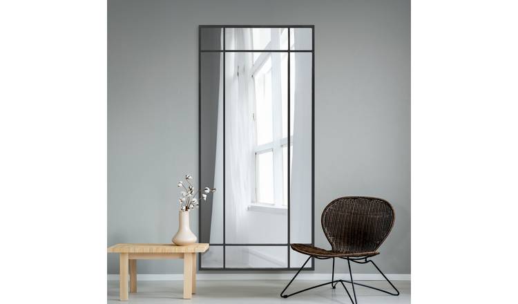 MirrorOutlet Fenestra Black Metal Wall Mirror - 180x85cm