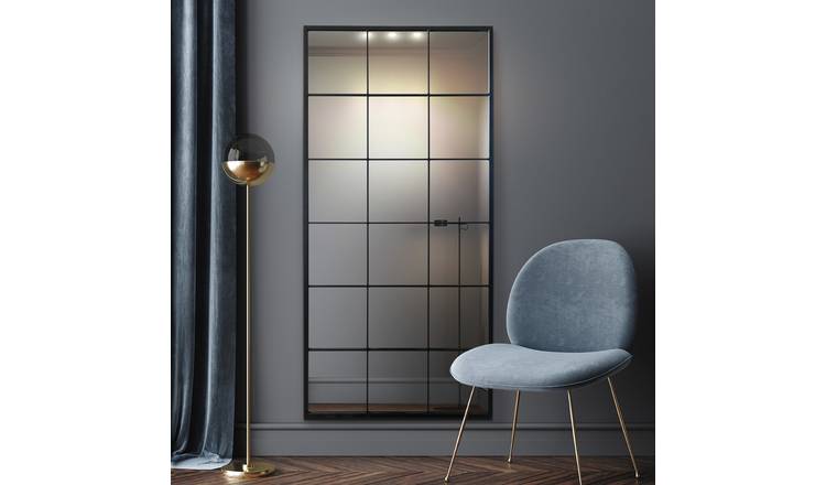MirrorOutlet Fenestra Black Metal Wall Mirror - 174x85cm