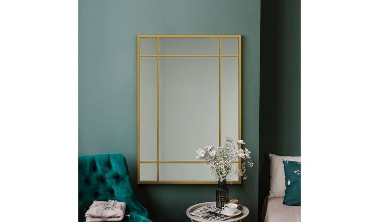 MirrorOutlet Fenestra Gold Metal Wall Mirror - 100x70cm
