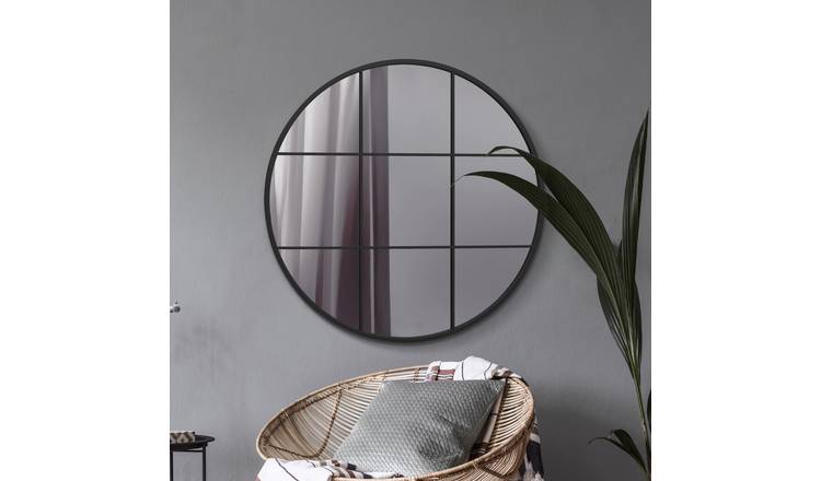 MirrorOutlet Circulus Black Metal Round Wall Mirror - 100cm