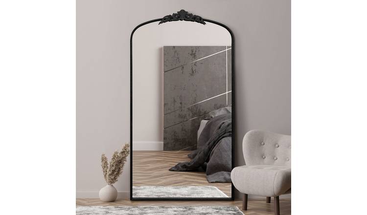 MirrorOutlet Crown Black Metal Arch Wall Mirror - 174x96cm