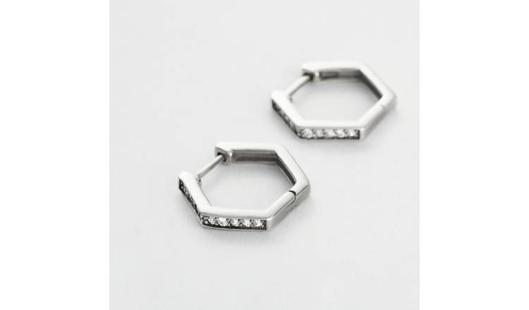 Revere Sterling Silver Round White Cubic Zirconia Drop Huggies Earrings