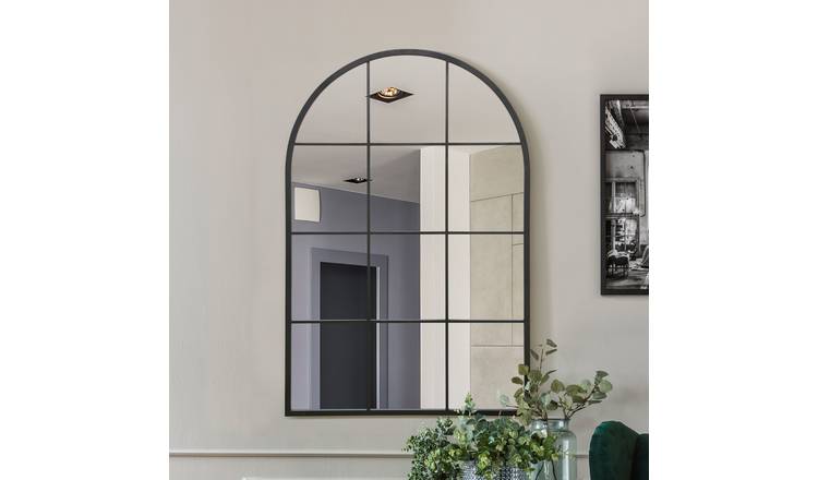 MirrorOutlet Fenarc Black Metal Arch Wall Mirror - 120x80cm