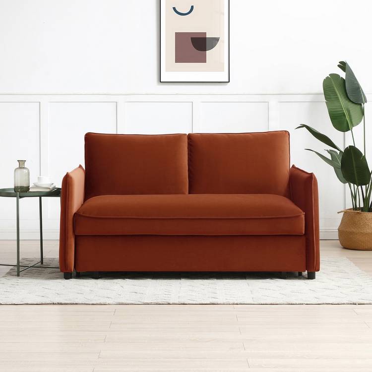 Kyoto Ruben Velvet 2 Seater Sofa Bed - Orange 0