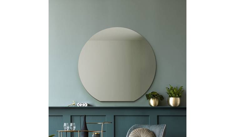 MirrorOutlet Circulus Black Frameless Wood Arch Wall Mirror - 90x95cm