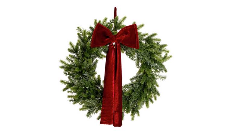 Argos Home Velvet Burgundy Bow Christmas Wreath