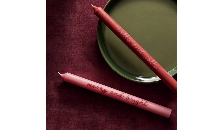 Habitat Medium Pack of 2 Taper Dinner Candles with Text - Unscented